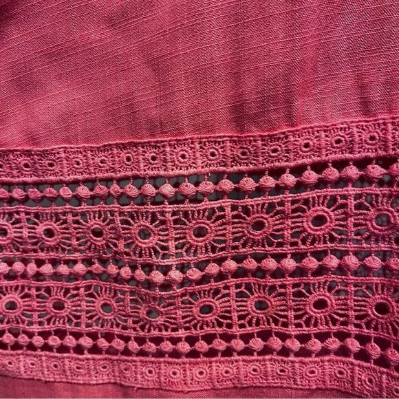 Coral color a-line cold Shoulder short sleeve mini dress with lace details - Picture 5 of 13